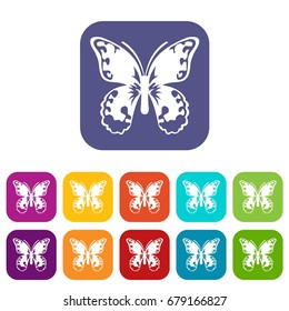 Butterfly icons set vector illustration in flat style In colors red, blue, green and other