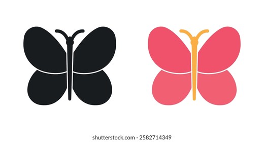 Butterfly icons set vectors black and colored style