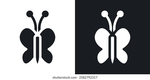 Butterfly icons set vectors black and colored style