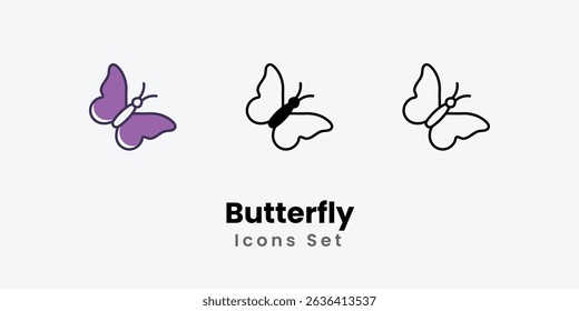 Butterfly Icons thin line and glyph vector icon stock illustration
