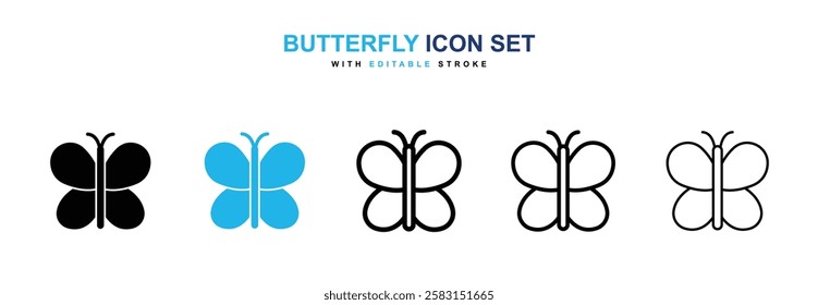 Butterfly icons vector collection in black and blue colors on white background
