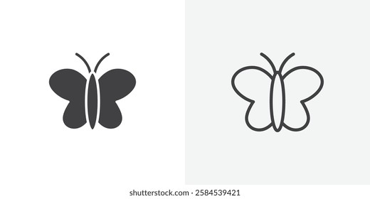 Butterfly icons vectors illustrations in black fill and liner versions