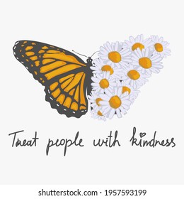Butterfly, illustration of a Butterfly and daisies. Vector