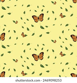 Butterfly illustration, green leaves.On a light background.