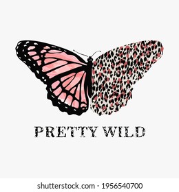 Butterfly, illustration of a butterfly half painted in leopard skin color. Vector