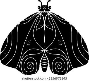 Butterfly. Illustration in linocut style, rustic style. Vector element for design
