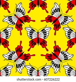 butterfly illustration seamless pattern, butterfly outline decorative background. design for textile