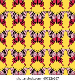 butterfly illustration seamless pattern, butterfly outline decorative background. design for textile, decorative paper.