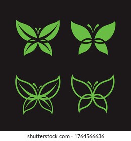 Butterfly illustration set, isolated in black background.