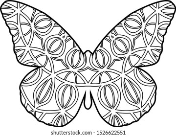 Butterfly illustration in vector for coloring. Anti stress coloring page