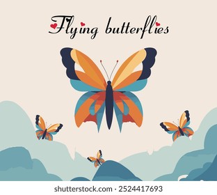 Butterfly illustration vector. Flying butterflies. Summer insects. Assorted vibrant butterflies in various color. 