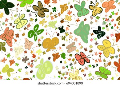 Butterfly illustrations background abstract, hand drawn. Cartoon style vector graphic.
