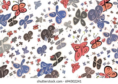 Butterfly illustrations background abstract, hand drawn. Cartoon style vector graphic.