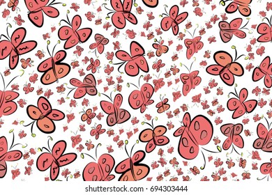 Butterfly illustrations background abstract, hand drawn. Cartoon style vector graphic.