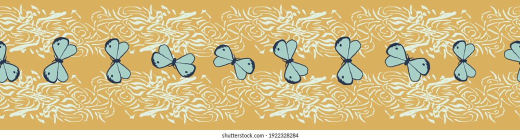 Ilustraciones de mariposa de borde horizontal vectorial. Diseño de impresión superficial para adornar tarjetas, carteles y empaques. Se puede enlosar y utilizar como patrón sin soldadura a rayas.