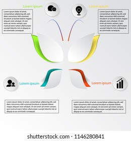 butterfly inforgraphic, colorful paper cut style elements 
