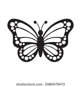 Butterfly insect, black and white wings, organic shapes. Aesthetic, tattoo silhouette, hand drawn stickers. Vector graphic in trendy style. Baby shower design elements. Party invitation, birthday  
