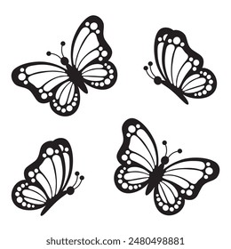 Butterfly insect, black and white wings, organic shapes.Aesthetic, tattoo silhouette, hand drawn stickers. Vector graphic in trendy style. Baby shower design elements. Party invitation, birthday  