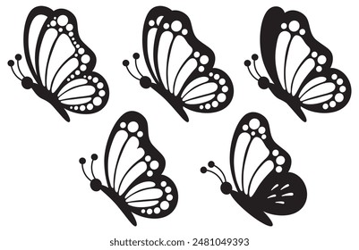 Butterfly insect, black and white wings, organic shapes.Aesthetic, tattoo silhouette, hand drawn stickers. Vector graphic in trendy style. Baby shower design elements. Party invitation, birthday  