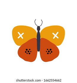 Butterfly or insect character design. Cute cartoon animal vector illustration. Abstract icon for baby posters, art prints, fashion apparel or stickers.