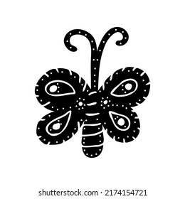 Butterfly, insect, flat line art illustration in doodle style. Cute butterfly, moth. Insect icon.