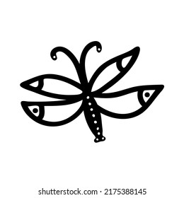 Butterfly, insect, flat line art illustration in doodle style. Cute butterfly, moth. Insect icon.