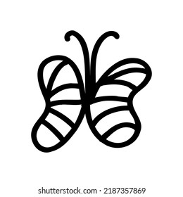 Butterfly, insect, flat line art illustration in doodle style. Cute butterfly, moth. Insect icon.