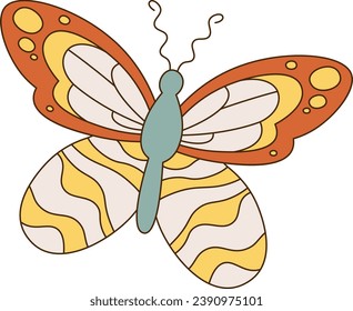 Butterfly Insect Groovy Vector Illustration