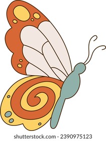 Butterfly Insect Groovy Vector Illustration