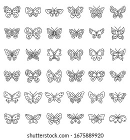 Butterfly insect icons set. Outline set of butterfly insect vector icons for web design isolated on white background