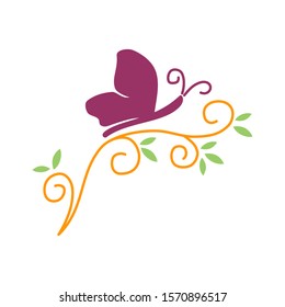 Butterfly Insect Leaf Logo Design Illustration icon Isolated