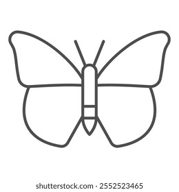 Icono de línea delgada de insecto de mariposa, concepto de belleza de ensueño. Gráficos de Vector. Letrero de insecto volador sobre fondo blanco, icono de estilo de contorno para móvil o Diseño web