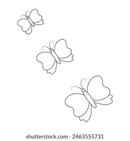 butterfly insect vector line isolated doodle illustration, Outline art of butterfly with strip vector icon for web, Thin smooth linear clear graphic elements for decoration. 