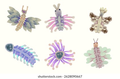 Butterfly and insect. watercolor vector illustration. animal wildlife.	