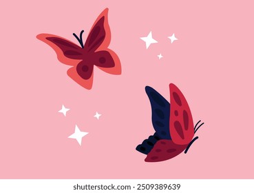 Butterfly insects flying sparkles illustration