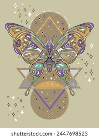 butterfly insects triangle magic tarot harmony geometry symbol abstraction hand drawn background logo coloring