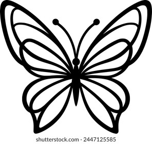 butterfly isolated. Black mono lines silhouette butterfly. Black contour. 