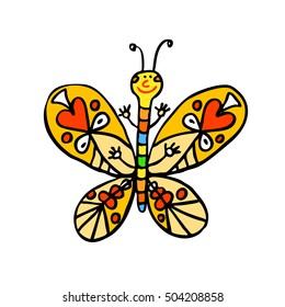 Butterfly isolated. Character illustration. Cartoon. Vector graphic art for design.