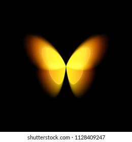 Butterfly isolated logo. Bright colorful butterflies wings, dynamic movement, blurred effect. Abstract vector logotype on black background