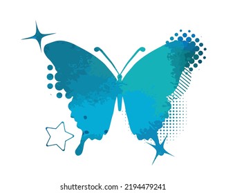 Butterfly isolated logo. Light blue watercolor abstract butterfly. Vector illustration