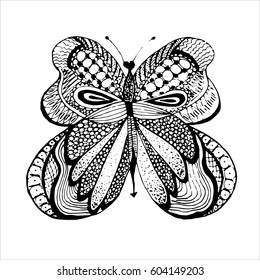 Butterfly, isolated on white background. Hand drawn doodle.Vector illustration.