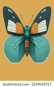 Butterfly isolated on yellow background. Vector illustration.wall art print poster