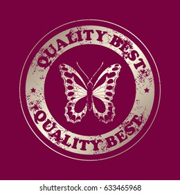 Butterfly isolated, vector illustration . Stamp with text. Quality  best