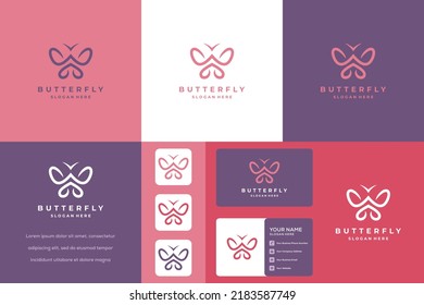Colección de iconos vectoriales lineales del logotipo de joyería de mariposa