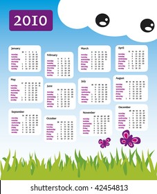 Butterfly kids 2010 calendar in vector