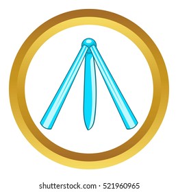Butterfly knife vector icon in golden circle, cartoon style isolated on white background