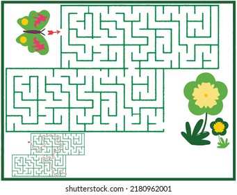 Butterfly Labyrinth Maze puzzle game for kids. Spring game.