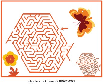 Butterfly Labyrinth Maze puzzle game for kids. Spring game.