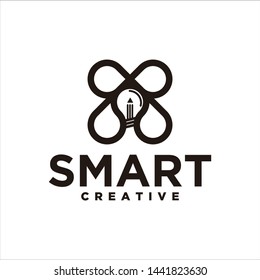 Butterfly lamp bulb and pencil for education study logo design