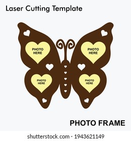 Butterfly laser cut photo frame with 4 photos. Beautiful frame suitable for room decoration. Laser cut photo frame template design for mdf and acrylic cutting.